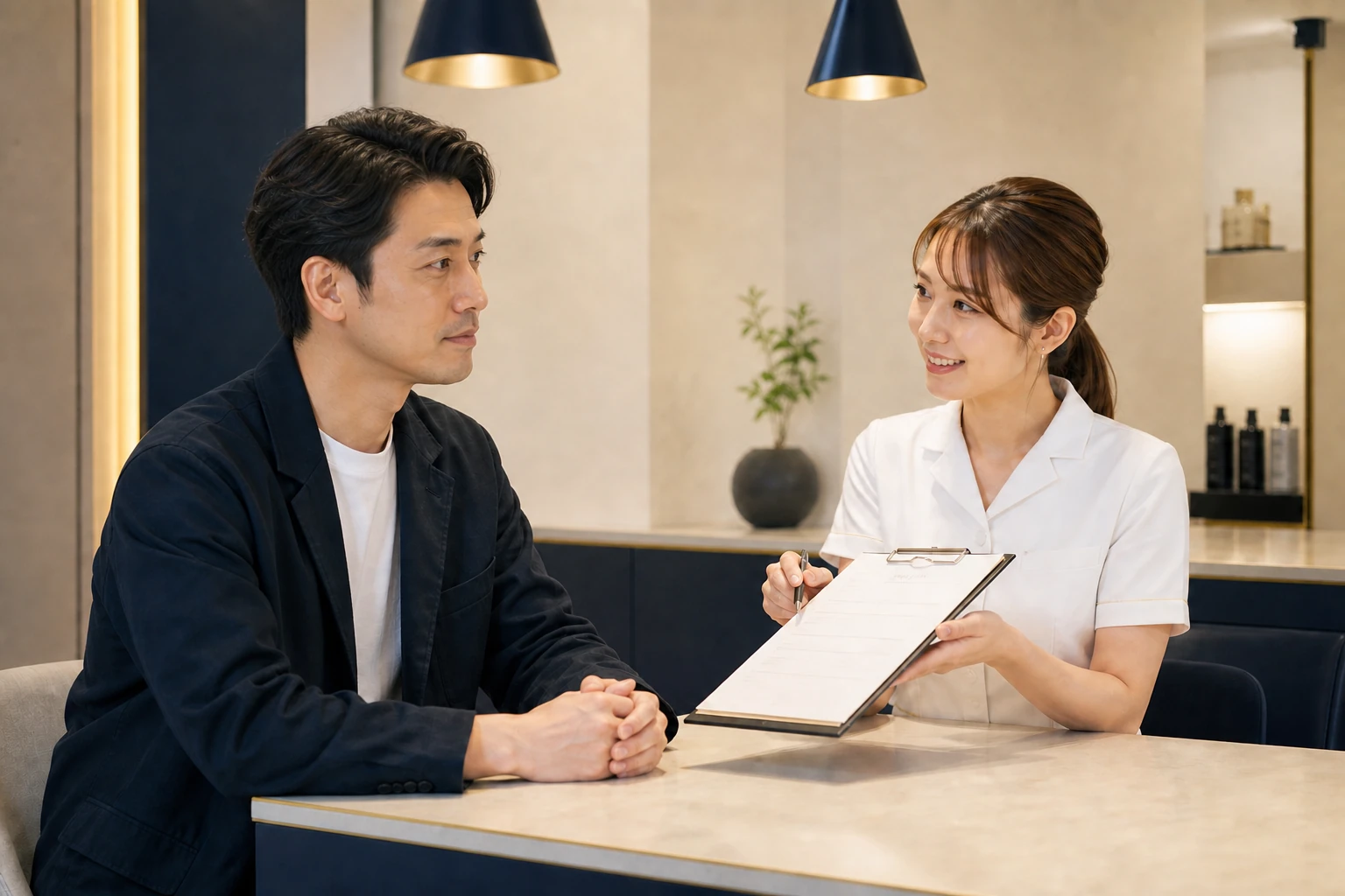 スタッフに相談する男性のイメージ